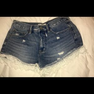 Free People Blue Denim Shorts with Lace Hem 25